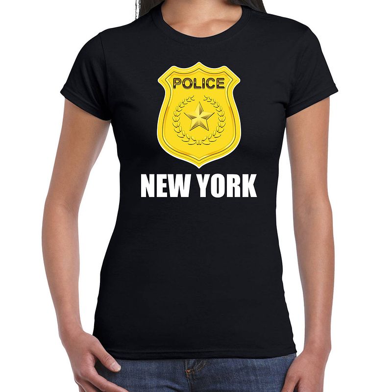 Foto van New york politie / police embleem t-shirt zwart voor dames s - feestshirts