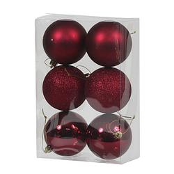 Foto van 6x bordeaux rode kunststof kerstballen 8 cm glans/mat/glitter - kerstbal