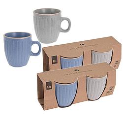 Foto van Drinkbeker/mok set - 8x stuks - blauw/grijs - keramiek - 150 ml - bekers