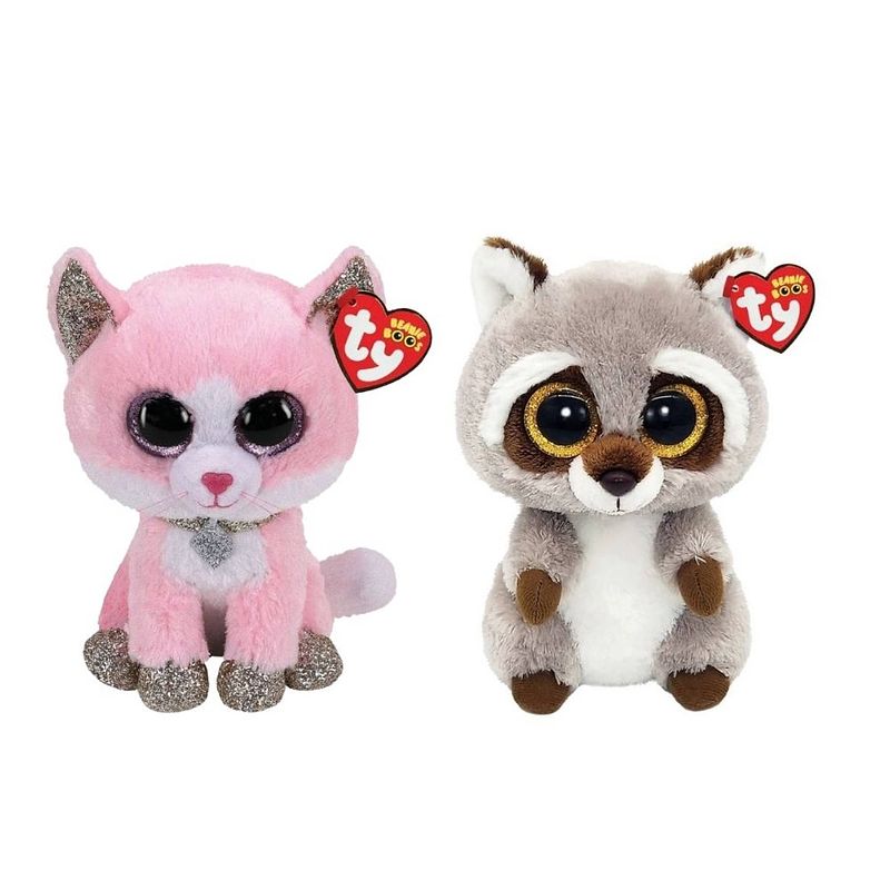 Foto van Ty - knuffel - beanie boo's - fiona pink cat & racoon