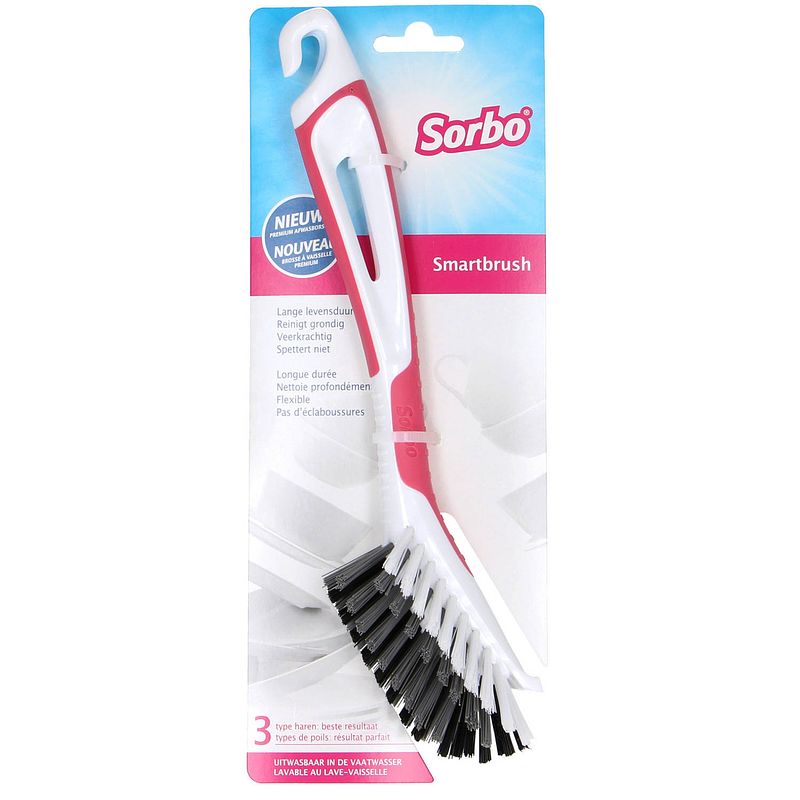 Foto van Sorbo afwasborstel - smartbrush - roze - vezelharen - afwasborstel
