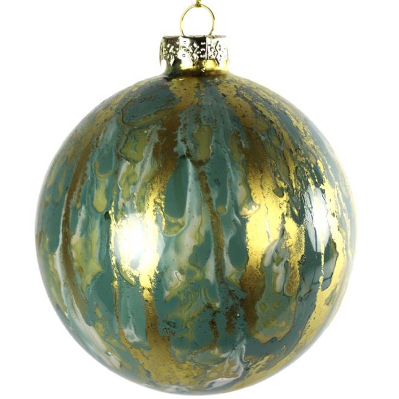 Foto van Non-branded kerstbal sicco 10 cm glas goud/turquoise