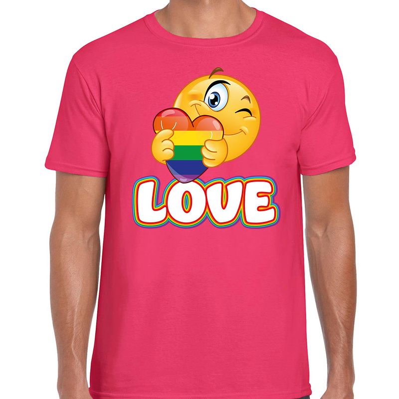 Foto van Bellatio decorations gay pride shirt - love - regenboog - heren - roze m - feestshirts