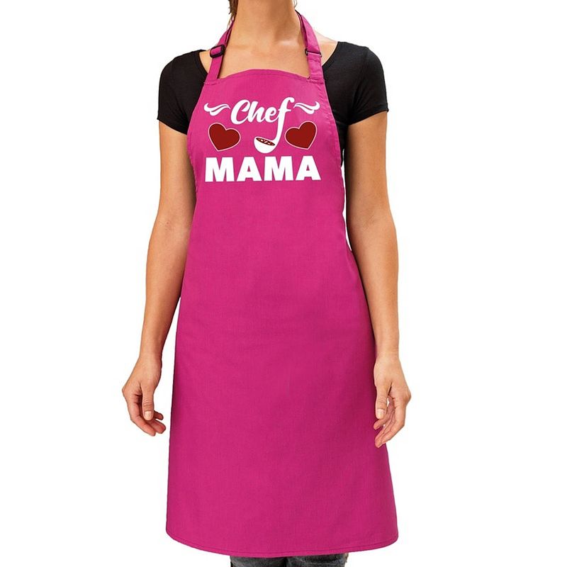 Foto van Chef mama keukenschort roze voor dames - moederdag - bbq schort