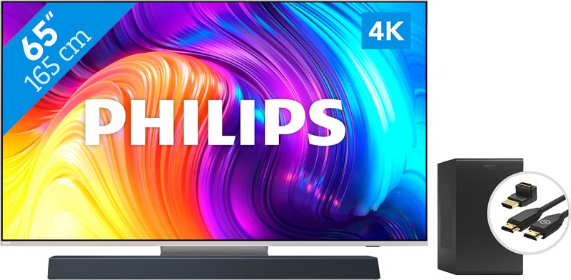 Foto van Philips the one (65pus8807) - ambilight (2022) + soundbar + hdmi kabel