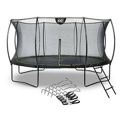 Foto van Exit - trampoline met veiligheidsnet, verankeringsset en ladder - op poten - silhouette - rond - ø427cm - zwart
