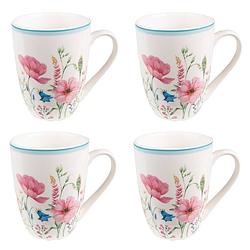 Foto van Haes deco - mokken set van 4 - 12x8x10 cm / 360 ml - met bloemen - perky poppies