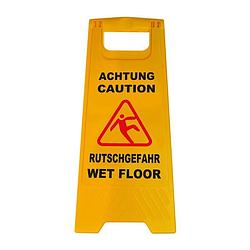 Foto van Set van 4x geel waarschuwingsbord opgepast gladde vloer kuntstof 58 cm - vloermoppen
