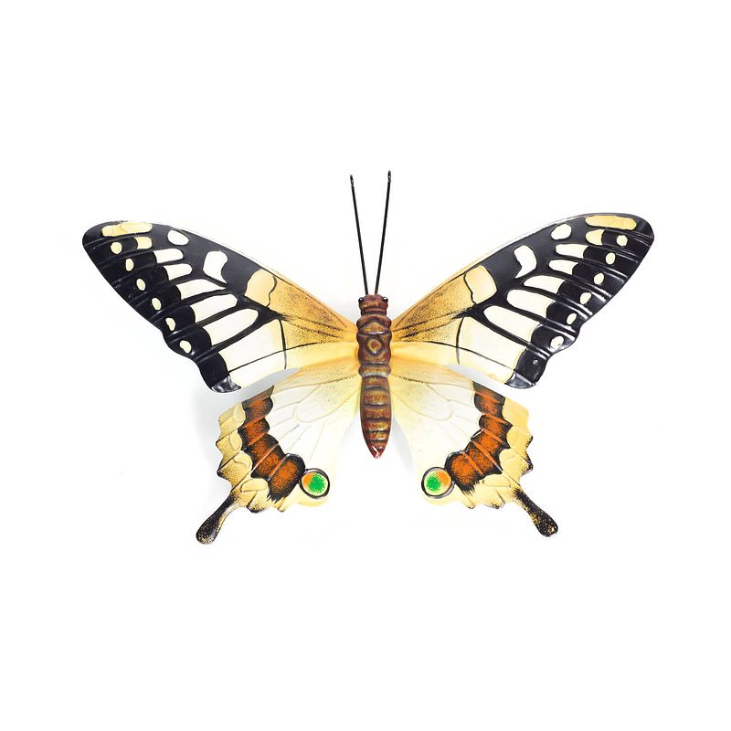 Foto van Tuindecoratie vlinder van metaal geel/zwart 37 cm - tuinbeelden
