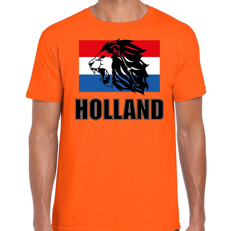 Foto van Oranje fan shirt / kleding holland met leeuw en vlag ek/ wk voor heren xl - feestshirts