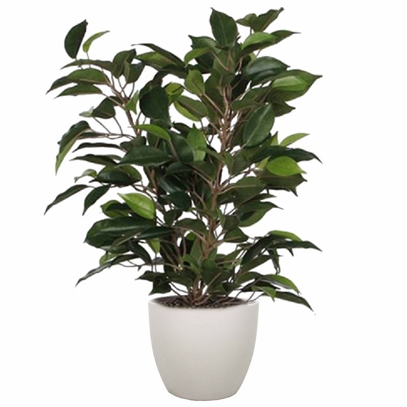 Foto van Groene ficus kunstplant 40 cm met plantenpot taupe d13.5 en h12.5 cm - kunstplanten