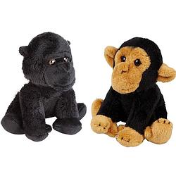 Foto van Apen serie zachte pluche knuffels 2x stuks - gorilla en chimpansee aap van 15 cm - knuffel bosdieren