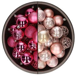 Foto van 74x stuks kunststof kerstballen mix van fuchsia roze en lichtroze 6 cm - kerstbal