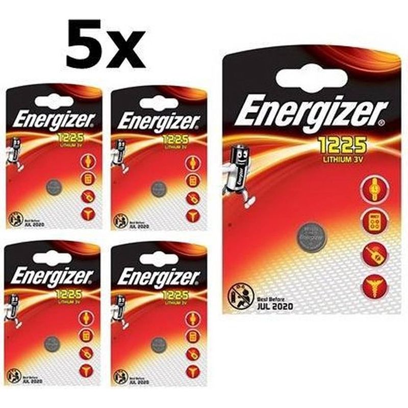 Foto van 5 stuks (5 blister a 1st) energizer cr1225 48mah 3v batterij