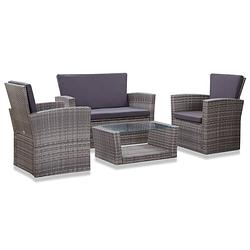 Foto van Vidaxl 4-delige loungeset met kussens poly rattan grijs