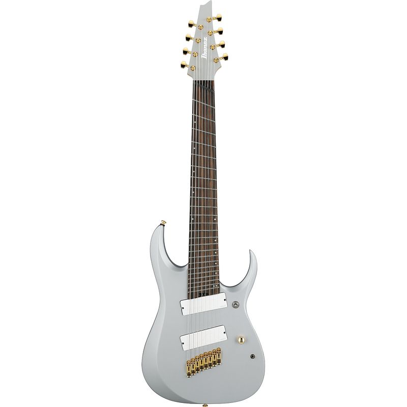 Foto van Ibanez rgdms8 axe design lab classic silver matte 8-snarige elektrische gitaar