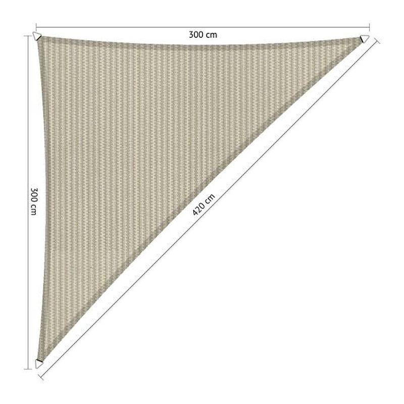 Foto van Compleet pakket: shadow comfort 90 graden driehoek 3x3x4,2m sahara sand met rvs bevestigingsset en buitendoekreiniger