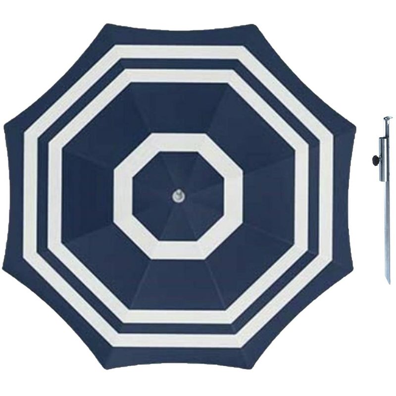 Foto van Parasol - blauw/wit - d160 cm - incl. draagtas - parasolharing - 49 cm - parasols