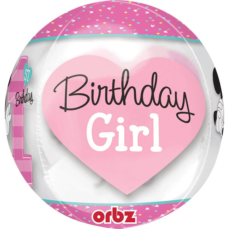 Foto van Amscan folieballon orbz minnie's 1st birthday 38 x 40 cm roze