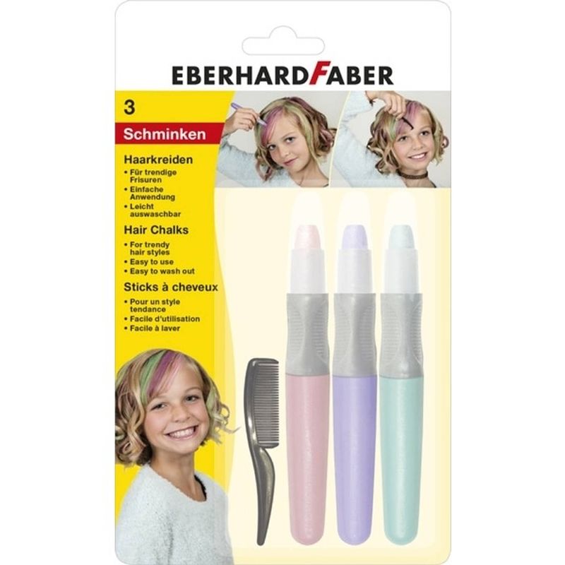 Foto van Haarkrijt eberhard faber set 3 stuks - roze, paars, turquoise