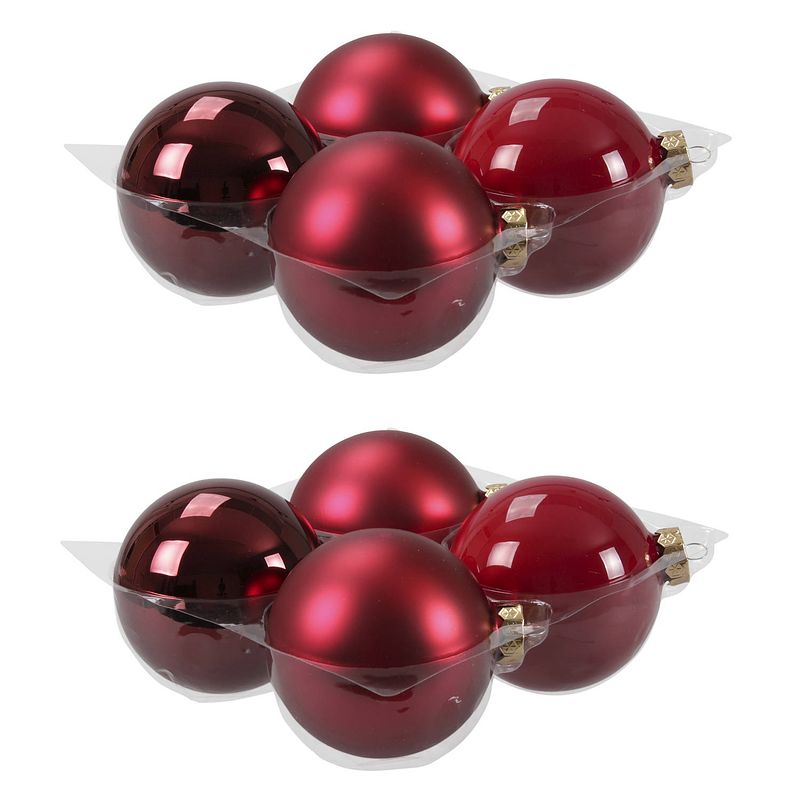 Foto van 8x stuks glazen kerstballen rood/donkerrood 10 cm mat/glans - kerstbal