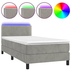 Foto van Vidaxl boxspring met matras en led fluweel lichtgrijs 90x200 cm