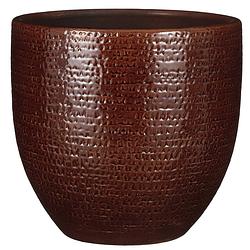 Foto van Plantenpot/bloempot carrie terracotta kastanje bruin met flakes patroon - d24/h22 cm - plantenpotten