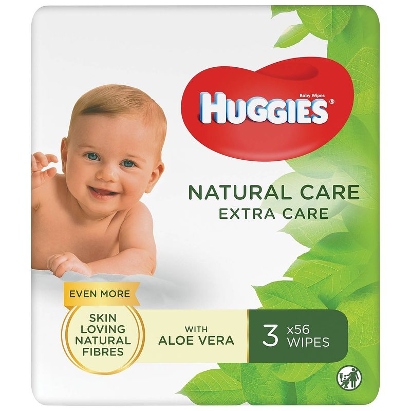 Foto van Huggies - natural care billendoekjes - 3 x 56 babydoekjes - extra care