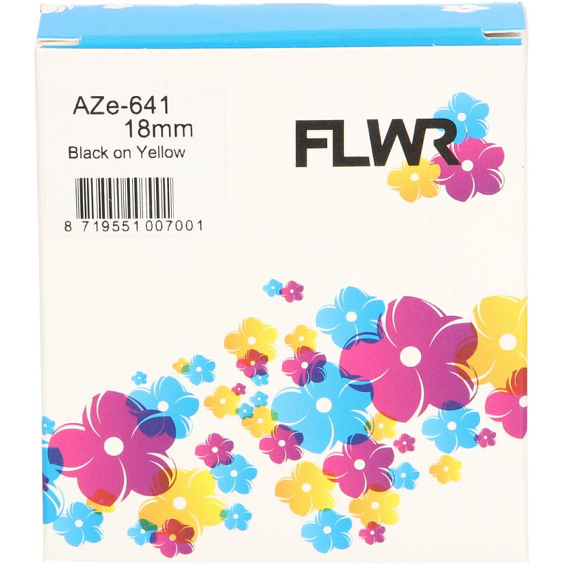 Foto van Flwr brother tze-641 zwart op geel breedte 18 mm labels