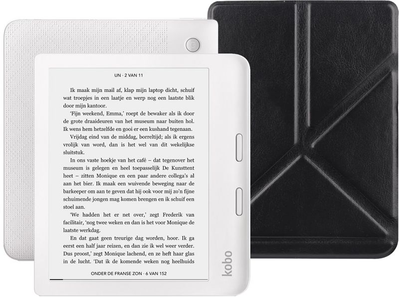 Foto van Kobo libra 2 wit + bluebuilt book case zwart