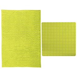 Foto van Msv douche anti-slip mat en droogloop mat - sevilla badkamer set - rubber/microvezel - limegroen - badmatjes