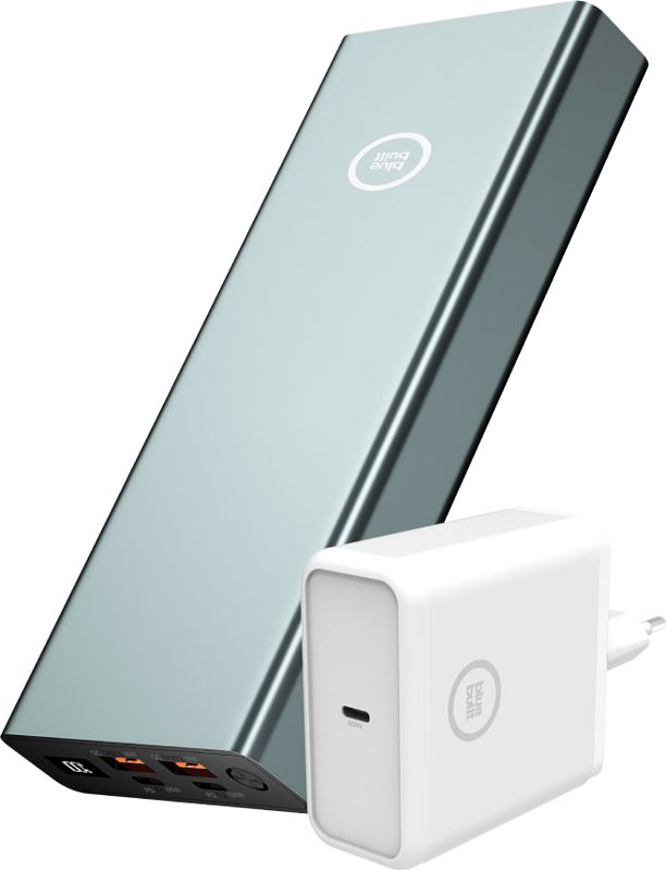 Foto van Bluebuilt powerbank 27.000 mah met power delivery en quick charge zilver + oplader 60w wit