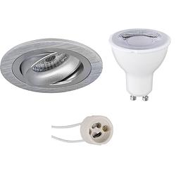 Foto van Led spot set - pragmi alpin pro - gu10 fitting - dimbaar - inbouw rond - mat zilver - 6w - helder/koud wit 6400k -