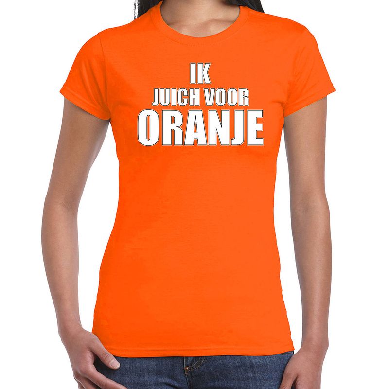 Foto van Oranje fan shirt / kleding holland ik juich voor oranje ek/ wk voor dames l - feestshirts