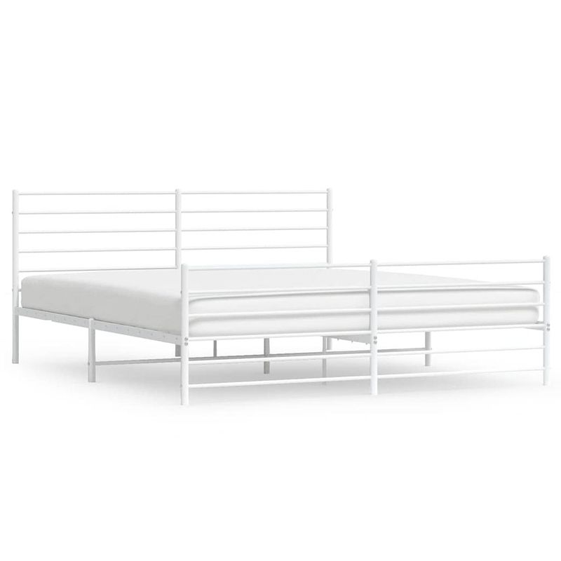 Foto van The living store klassiek bedframe - metalen constructie - met opbergruimte - wit - 219 x 187 x 90 cm