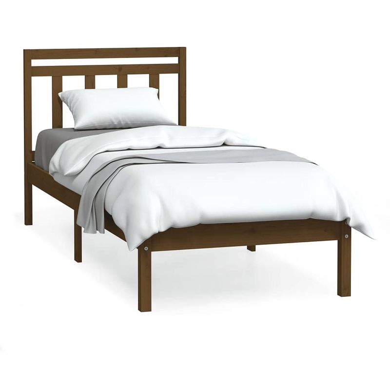 Foto van The living store bedframe - 195.5 x 81 x 100 cm - honingbruin