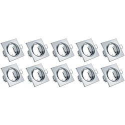 Foto van Spot armatuur 10 pack - trion - gu10 fitting - inbouw vierkant - glans chroom aluminium - kantelbaar 80mm