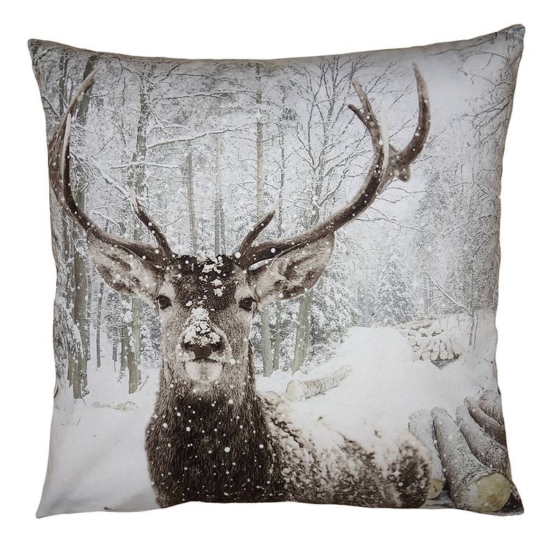 Foto van Haes deco - kerst kussenhoes 45x45 cm - bruin - collectie: christmas animal - sierkussen, kussenhoes