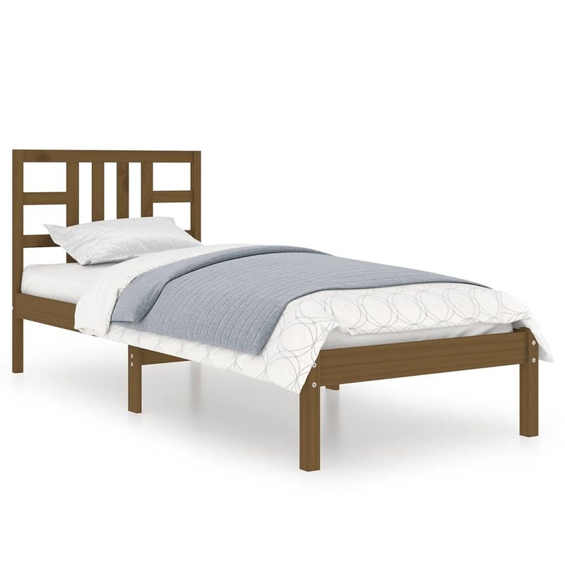 Foto van The living store bedframe grenenhout - honingbruin - 195.5 x 80.5 x 31 cm - inclusief hoofdeinde - geschikt voor matras