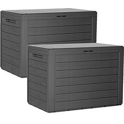Foto van 2x stuks antraciet tuin kussen opbergbox hout patroon 190 liter - kussenboxen