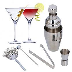 Foto van Set van 4x martini cocktailglazen met luxe 5-delige cocktailshaker set rvs - cocktailglazen