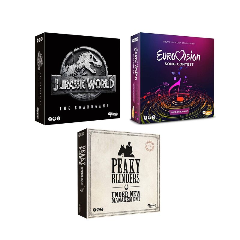 Foto van Spellenset - 3 stuks - jurassic world the boardgame & eurovisie songfestival spel & peaky blinders