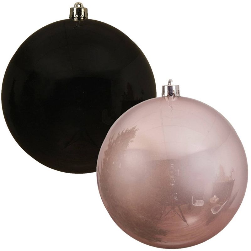 Foto van Kerstversieringen set van 6x grote kunststof kerstballen zwart en lichtroze 14 cm glans - kerstbal