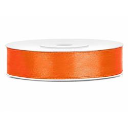 Foto van 1x oranje satijnlint rol 1,2 cm x 25 meter cadeaulint verpakkingsmateriaal - cadeaulinten