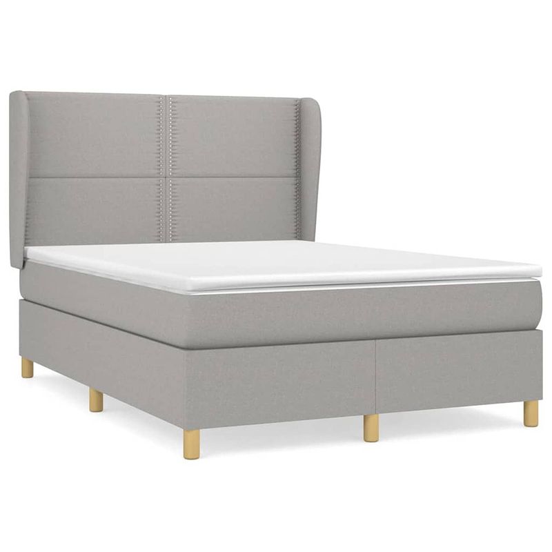 Foto van The living store boxspringbed - comfort - bed - 203x147x118/128 cm - lichtgrijs - stof - massief larikshout - multiplex