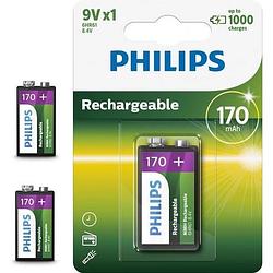 Foto van 3 stuks - philips multilife 9v hr22/6hr61 170mah oplaadbare batterij