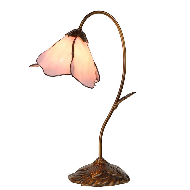 Foto van Haes deco - tiffany tafellamp beige, roze 30x20x48 cm fitting e14 / lamp max 1x40w