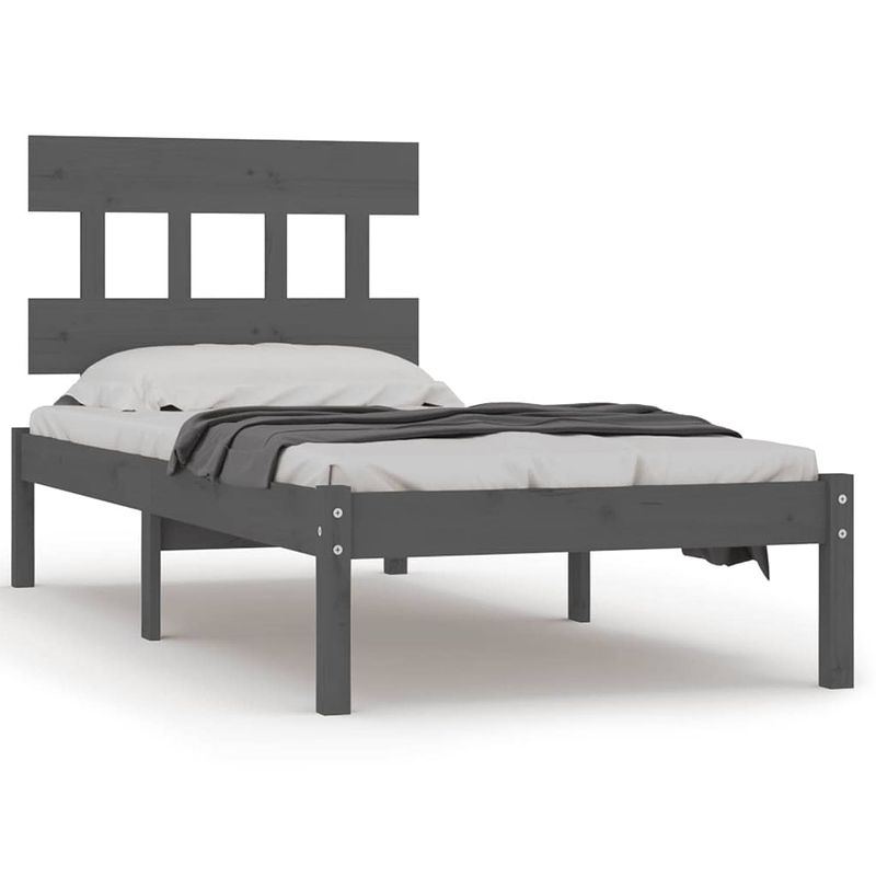 Foto van The living store bedframe - houten bedframe - 90x190cm - massief grenenhout - grijs