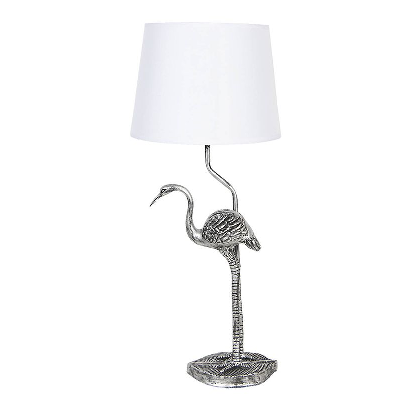 Foto van Haes deco - tafellamp - city jungle - zilverkleurige vogel, ø 25x58 cm - bureaulamp, sfeerlamp, nachtlampje