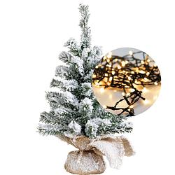 Foto van Kerstboompje besneeuwd 45 cm -met verlichting warm wit 300 cm -40 leds - kunstkerstboom